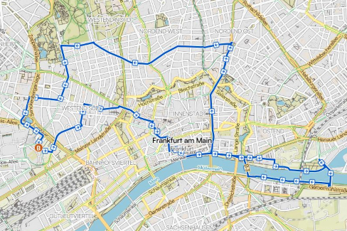 Kartenskizze Tour 1 Frankfurter Fahrrad-Highlights